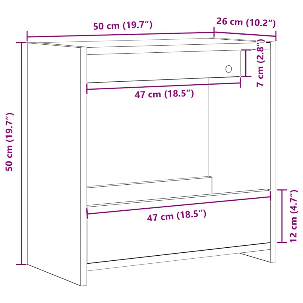 Side Table Black Oak Effect 50 x 26 x 50 cm