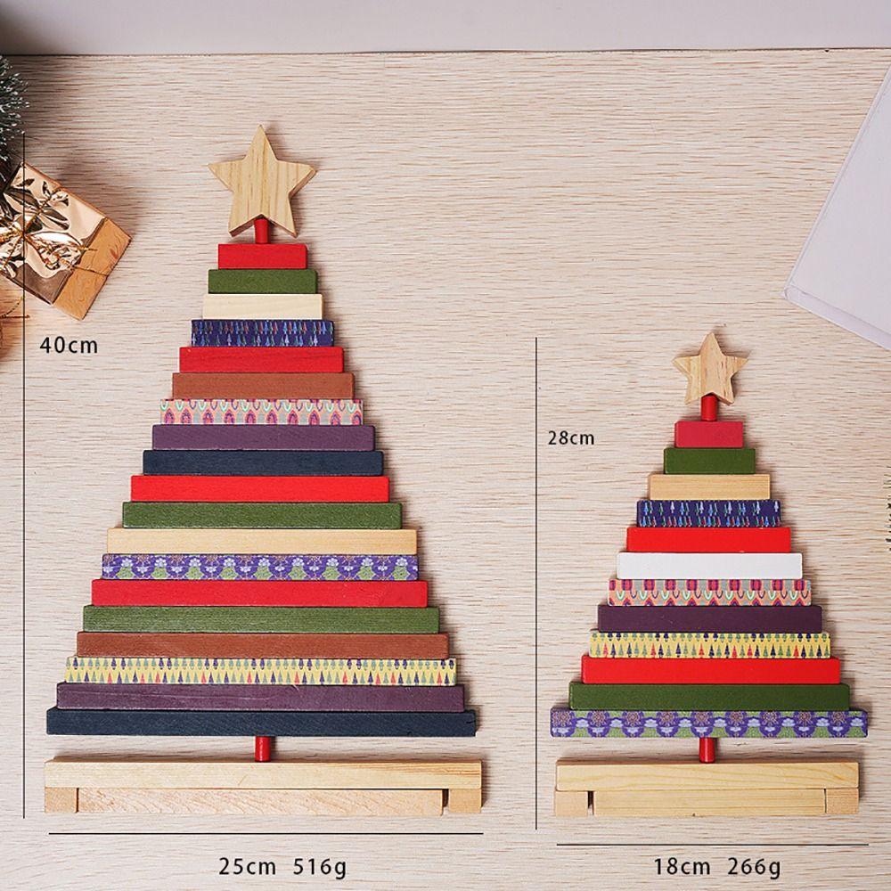 Delicate Wooden Christmas Tree Model Rotatable Crafts Xmas Tree Ornament Desktop Decor Christmas Decoration