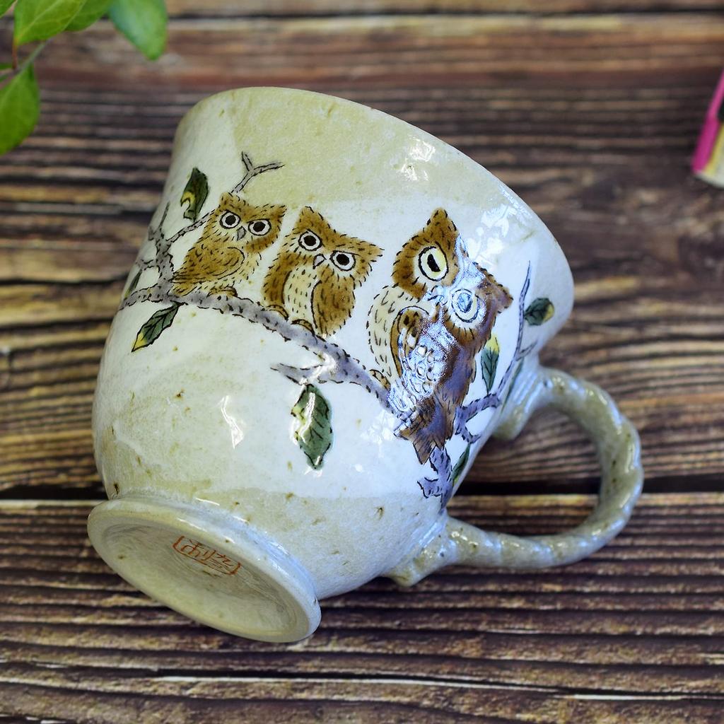 Waza No Kura Stylish Coffee Kutani Ware Owl Made In Perfect As a Birthday 60th 70th 77th or 88th Birthday Celebration Gift Mug, Design, High-Quality