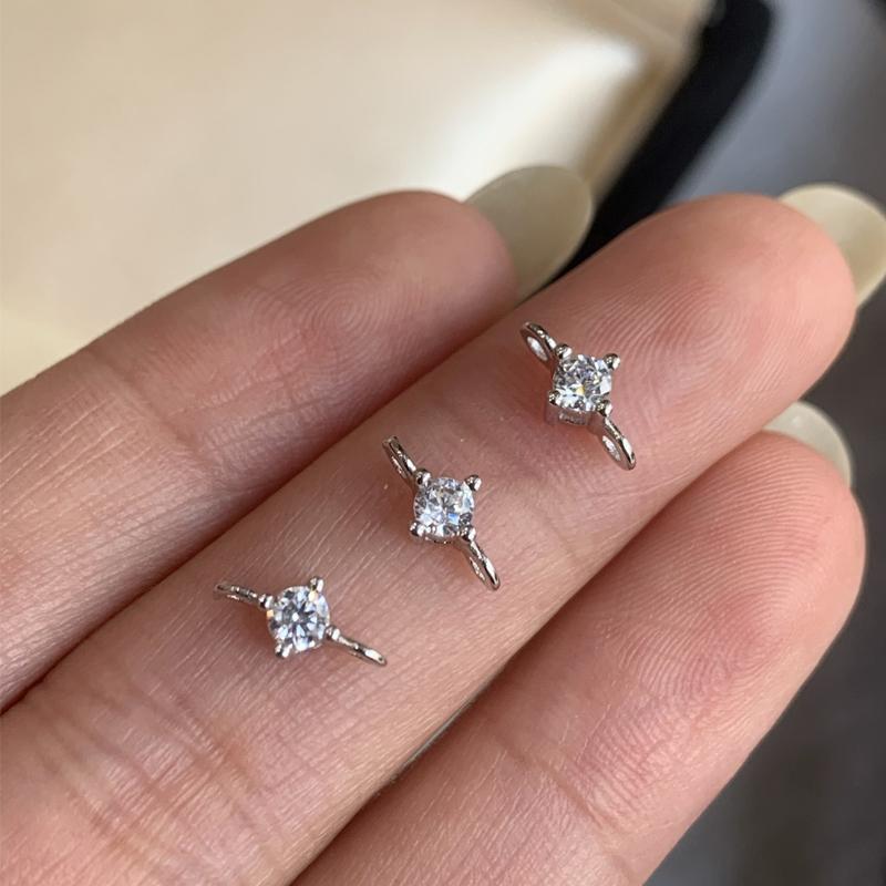 S925 Sterling Silver Zircon Clasp Four Prong Setting Box Clasp for Pearl Necklace Bracelet DIY Jewelry Making White белый