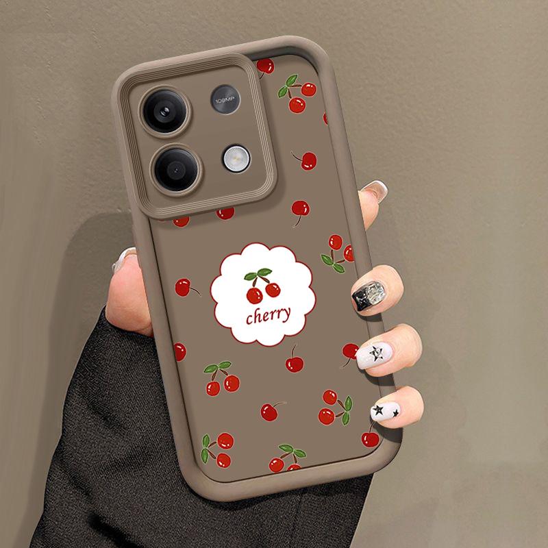 Cherry Print TPU Soft Case For Xiaomi 14T Pro 13T Poco F6 X6 X5 Redmi 13C Note 14 13 12 Pro Shockproof Lens Protection Matte Solid Color Phone Cover