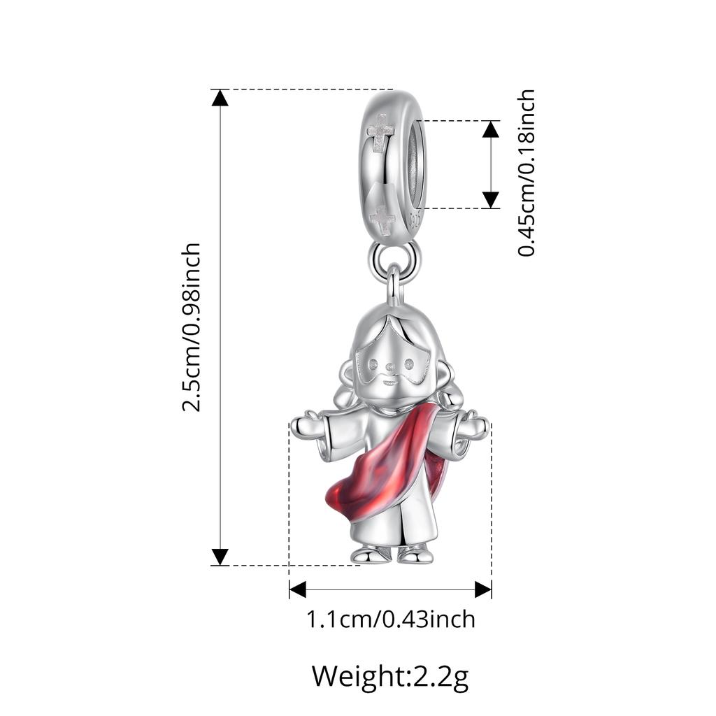 Bamoer 925 Silver Red Heart Skull Pendant Jesus Cross Beads for Women Bracelet Accessories DIY Religious Beliefs Gift