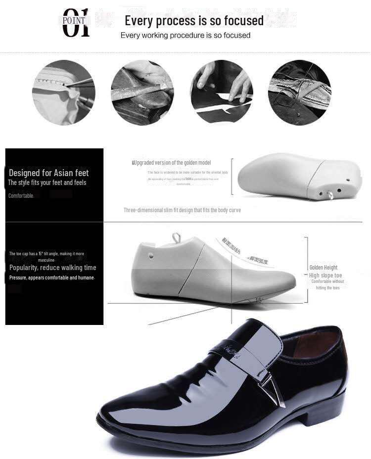 Jianda 2268 Glänzende spitze Herrenschuhe aus formellem Leder zum Hineinschlüpfen für Business oder Hochzeit