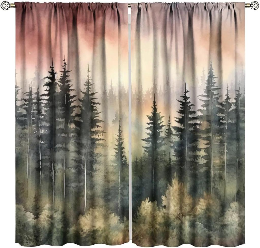 Gothic Dark Misty Forest Curtains Mysterious Horror Foggy Dim Dead Jungle Under Strange Bright Moon Thermal Insulation Blackout Made Of Polyester