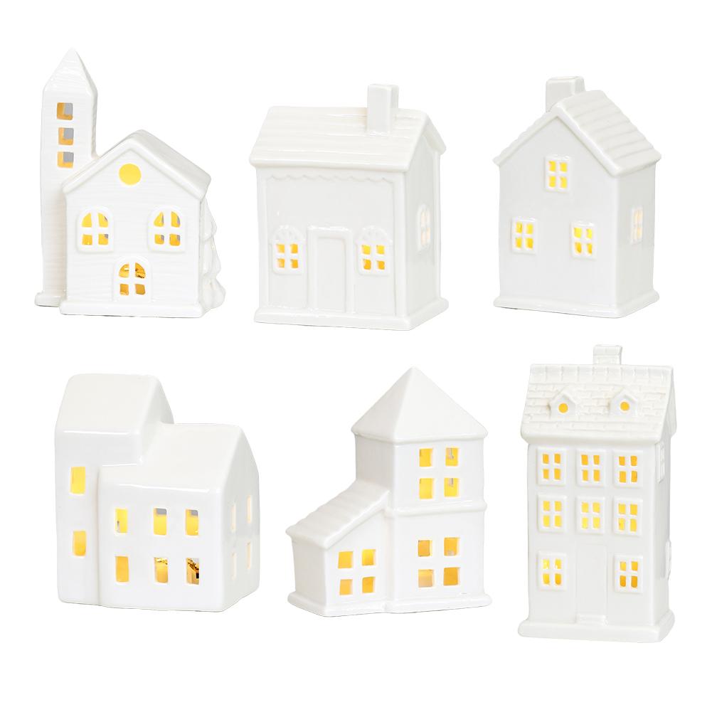High-end Christmas Indoor Ornaments Village Lighted Ceramic Handmade Houses Xmas Holiday Farmhouse Rustic Decor For Home Table