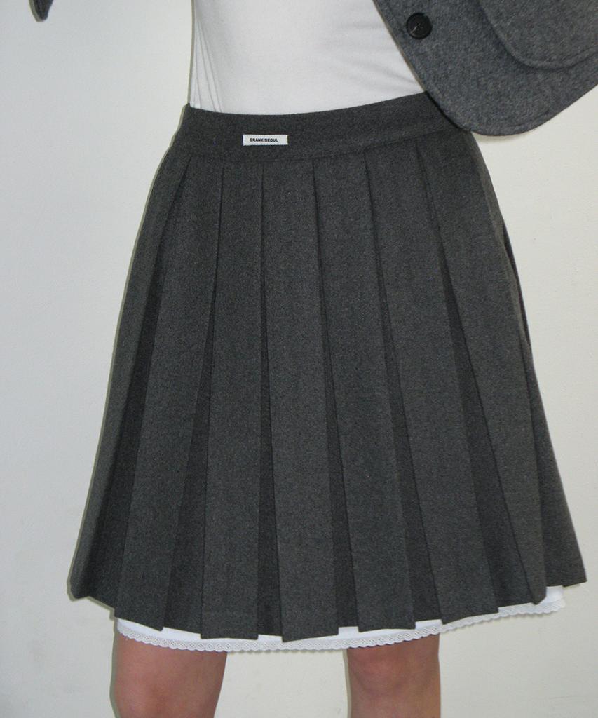 Crank Layered Wool Pleated Skirt_Gray