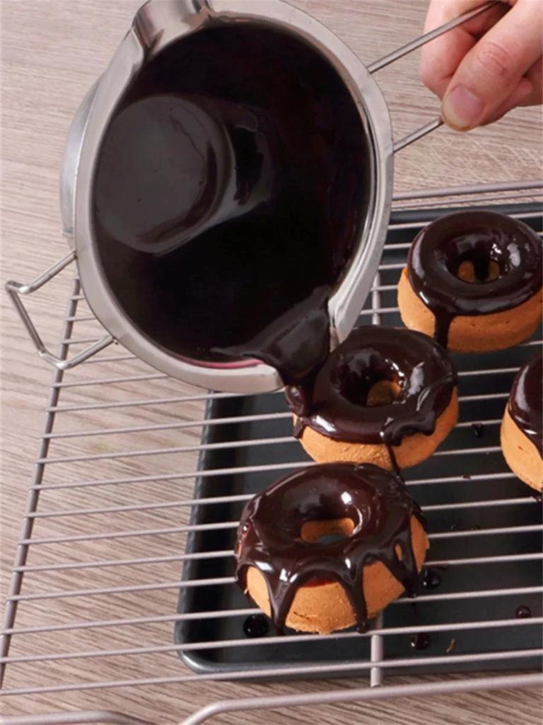 304 Edelstahl Schokoladenschmelzschüssel Backform Wachs Kerze Süßigkeiten Butter Käse Schmelztopf Langer Griff Topf Silber Küchenwerkzeug