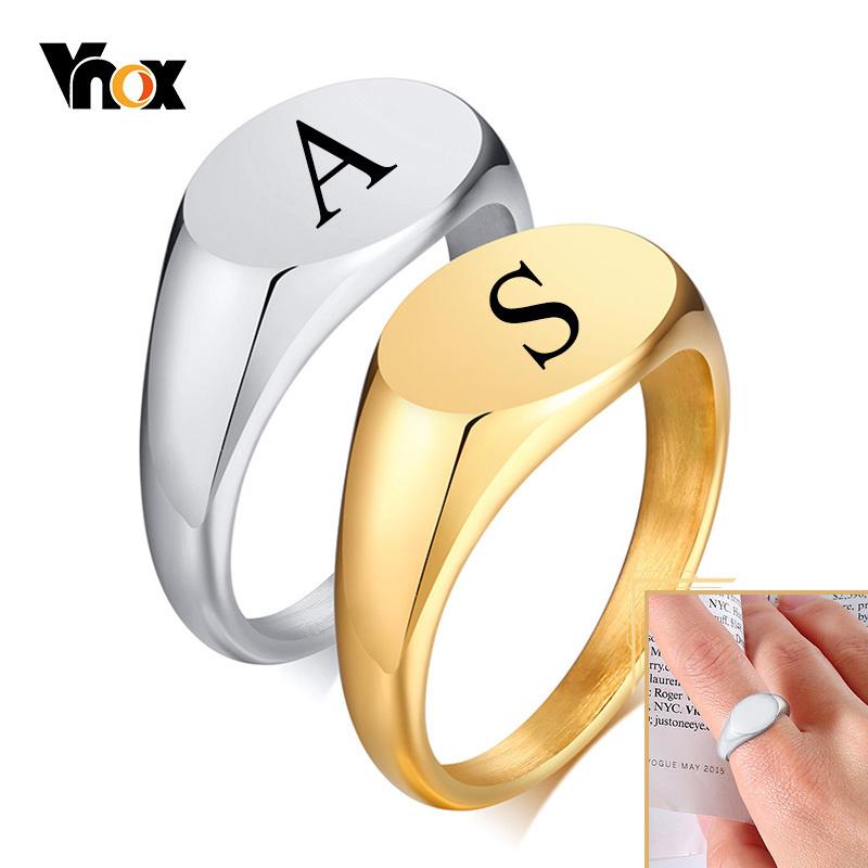 Vnox Anelli Sigillo Personalizzati da 9 mm per Donna, Minimalista Oval Top Stampato Anello Dito, Acciaio Inossidabile Chic Gioielli Candid Street