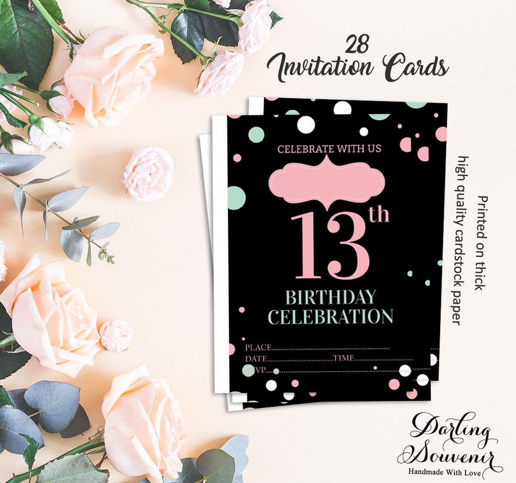 Darling Souvenir Black Birthday Invitation Card Printable Fill or Write In Blank Invites Party Supplies Pack Of 28 5 X 7