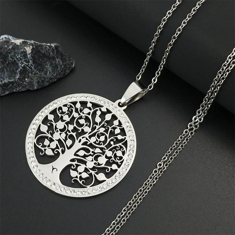 Delicate Hollow Tree of Life Pendant Necklace Stainless Steel Choker Jewelry