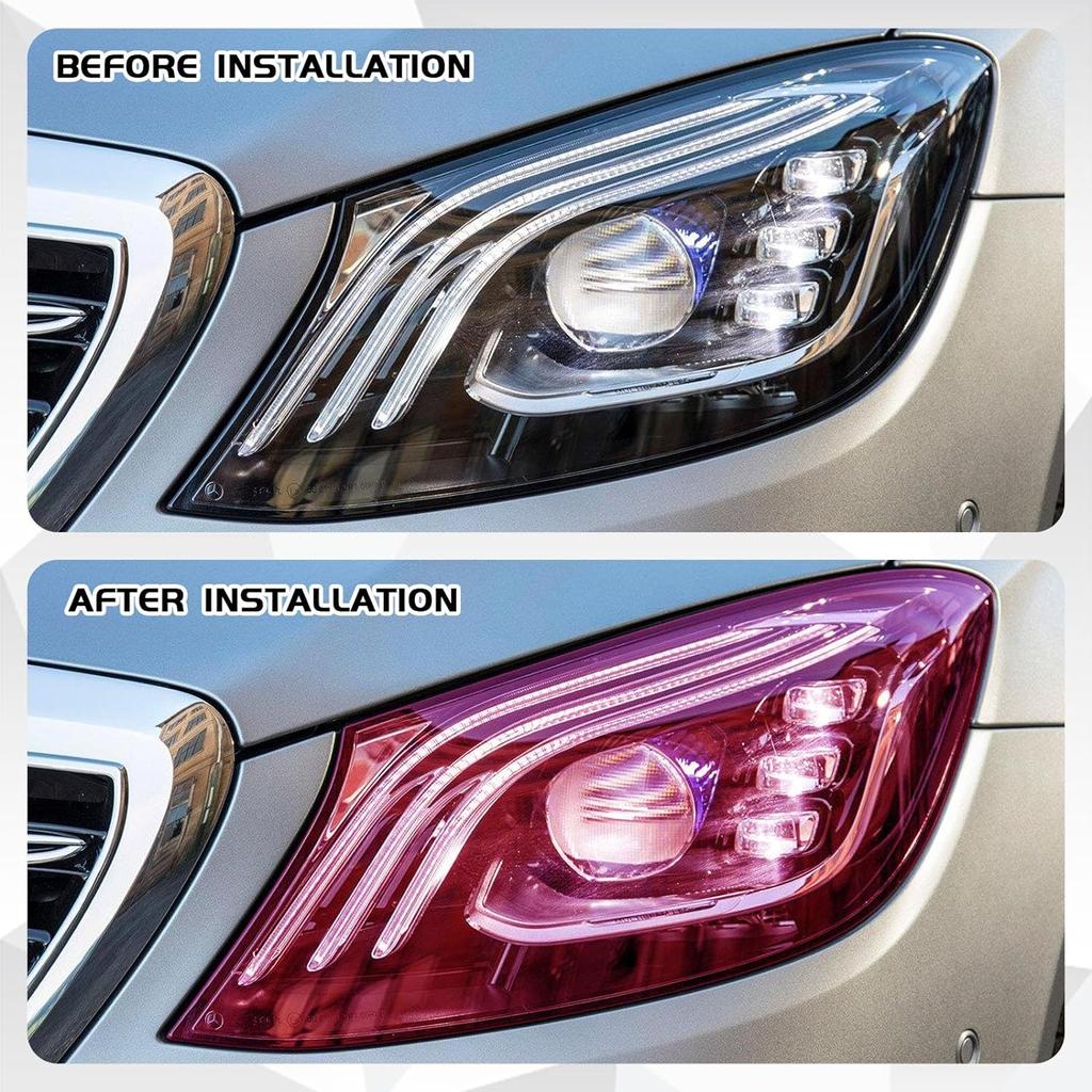 Car Taillight Headlight Fog Light Light Self-Adhesive Tint Film, 12×48 Inches Vinyl Protector Color Shiny Sticker Film, Auto Modification Cover for