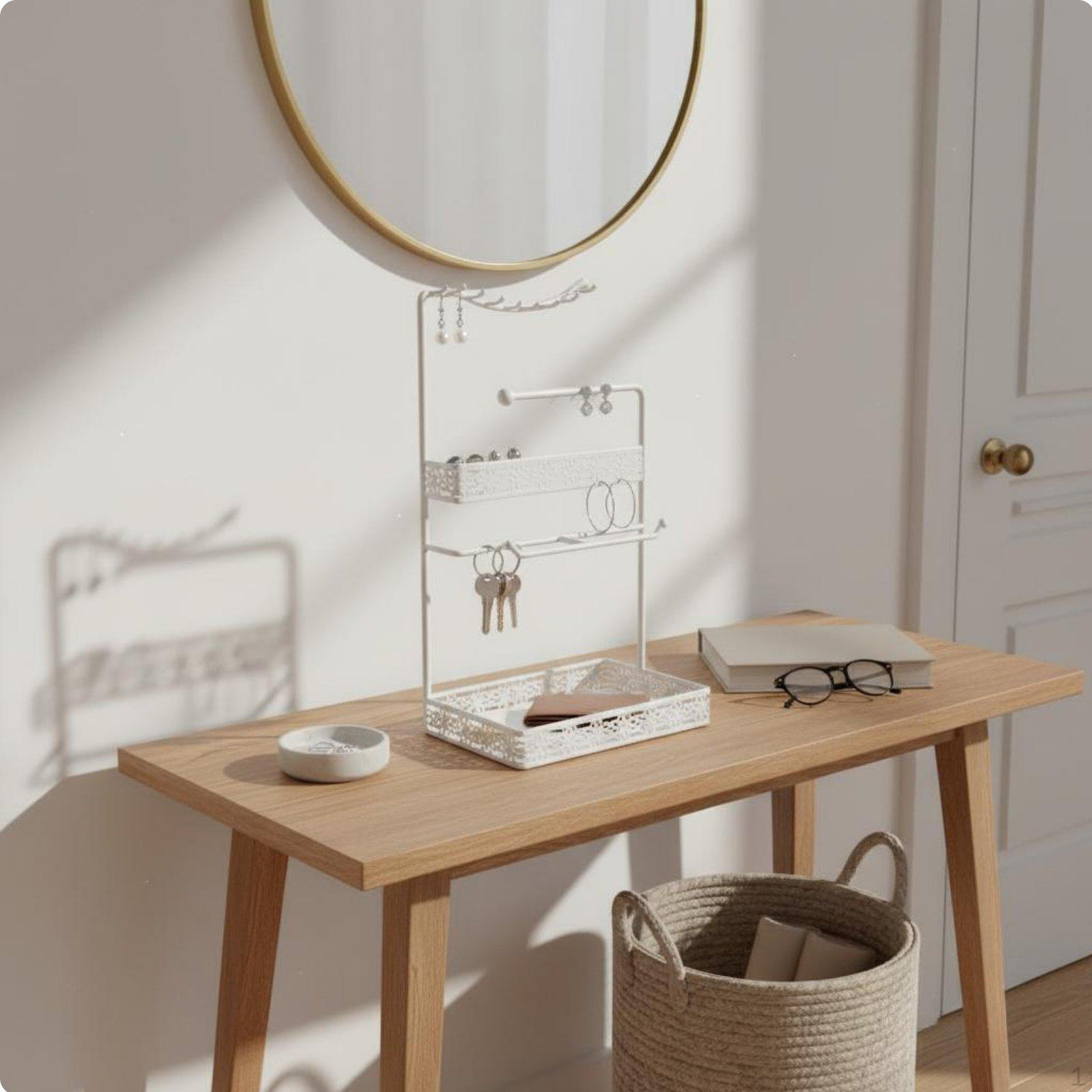 Necklace and Earring Holder MultiFunctional Storage Metal Jewelry Organizer with Tray Elegant