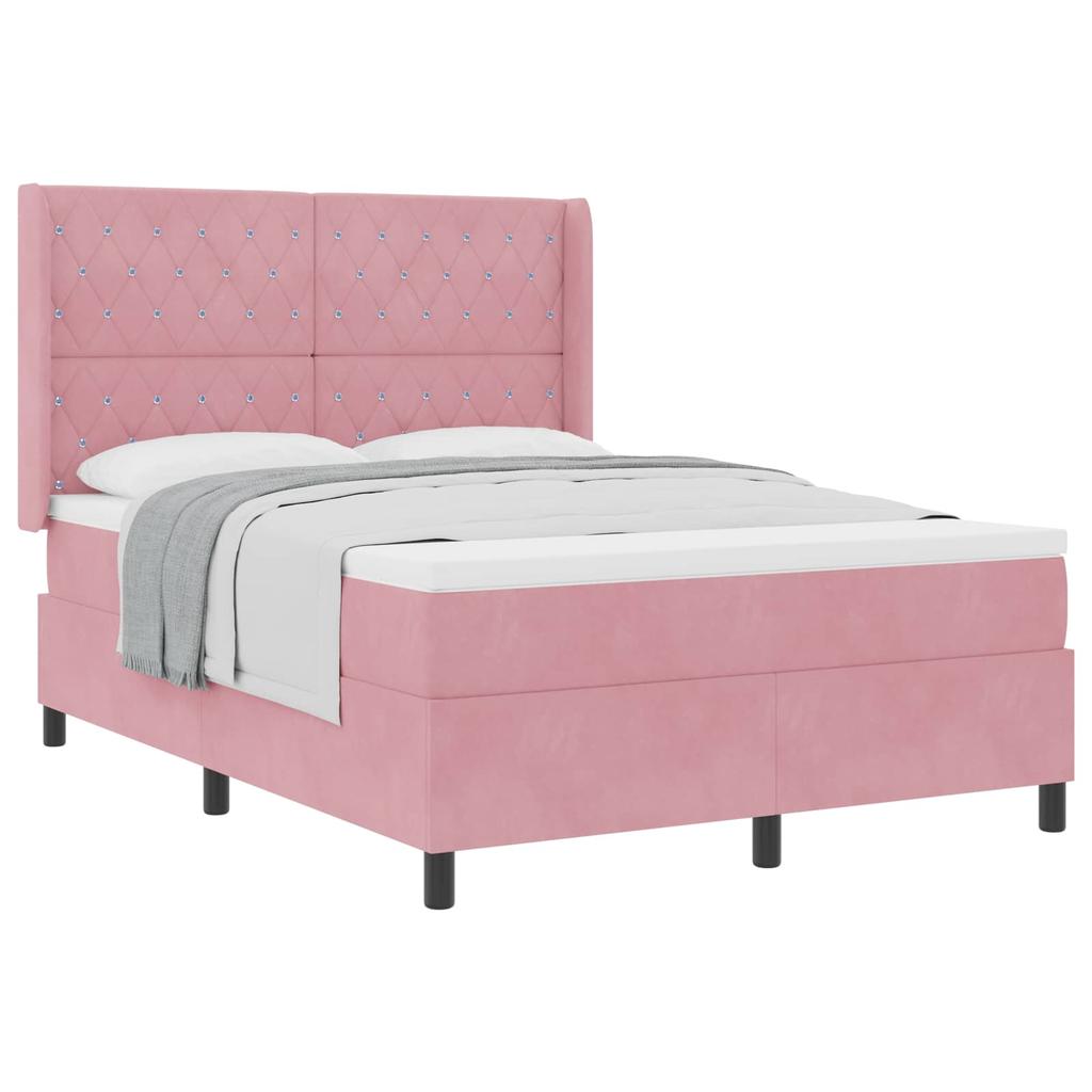Box Spring Bed with Mattress and Headboard Pink 160 X 200 Cm Velvet