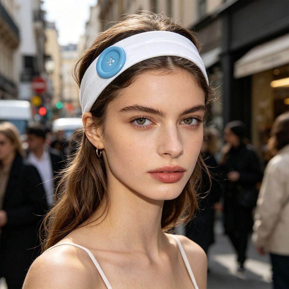 Colorful Elastic Hairband Vintage Style Polka Dot Headband High Quality Button Hairband