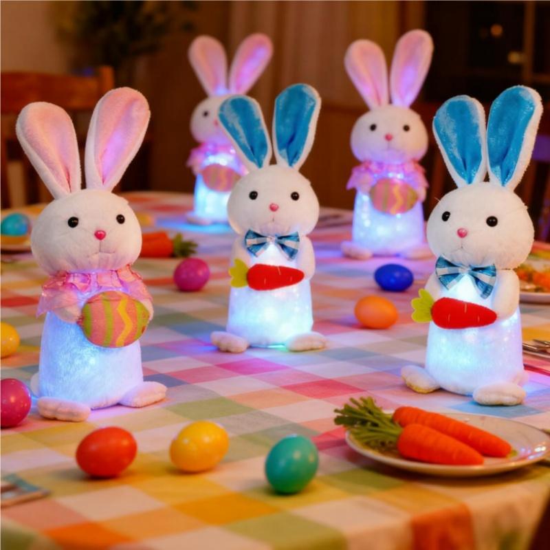 Cute Easter Bunny Light Up Glowing Rabbit Plush Toy for Christmas Holiday Party Gift Ideas Home Tabletop Decor