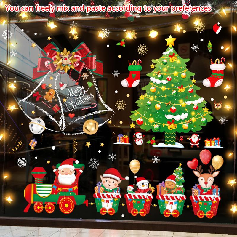 Christmas Adhesive-Free Scene Setting Static Sticker Easy To Use Window Stickers Store Decor 10 Styles