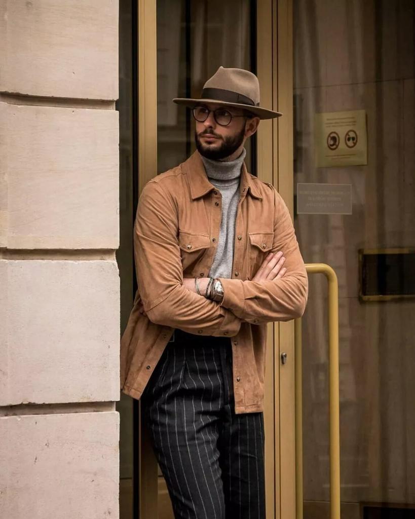 Pánské trendy hnědé kožené košile z pravé kůže pro volný čas a párty