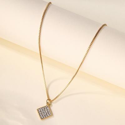 New Jewelry Summer Alloy Diamond Necklace Women's Simple Versatile Square Brand Pendant