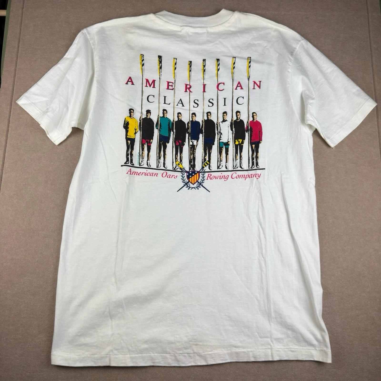 

Винтажная футболка Hanes Мужская XL Американские весла Гребля 1991 США Графика Однострочный шов S
