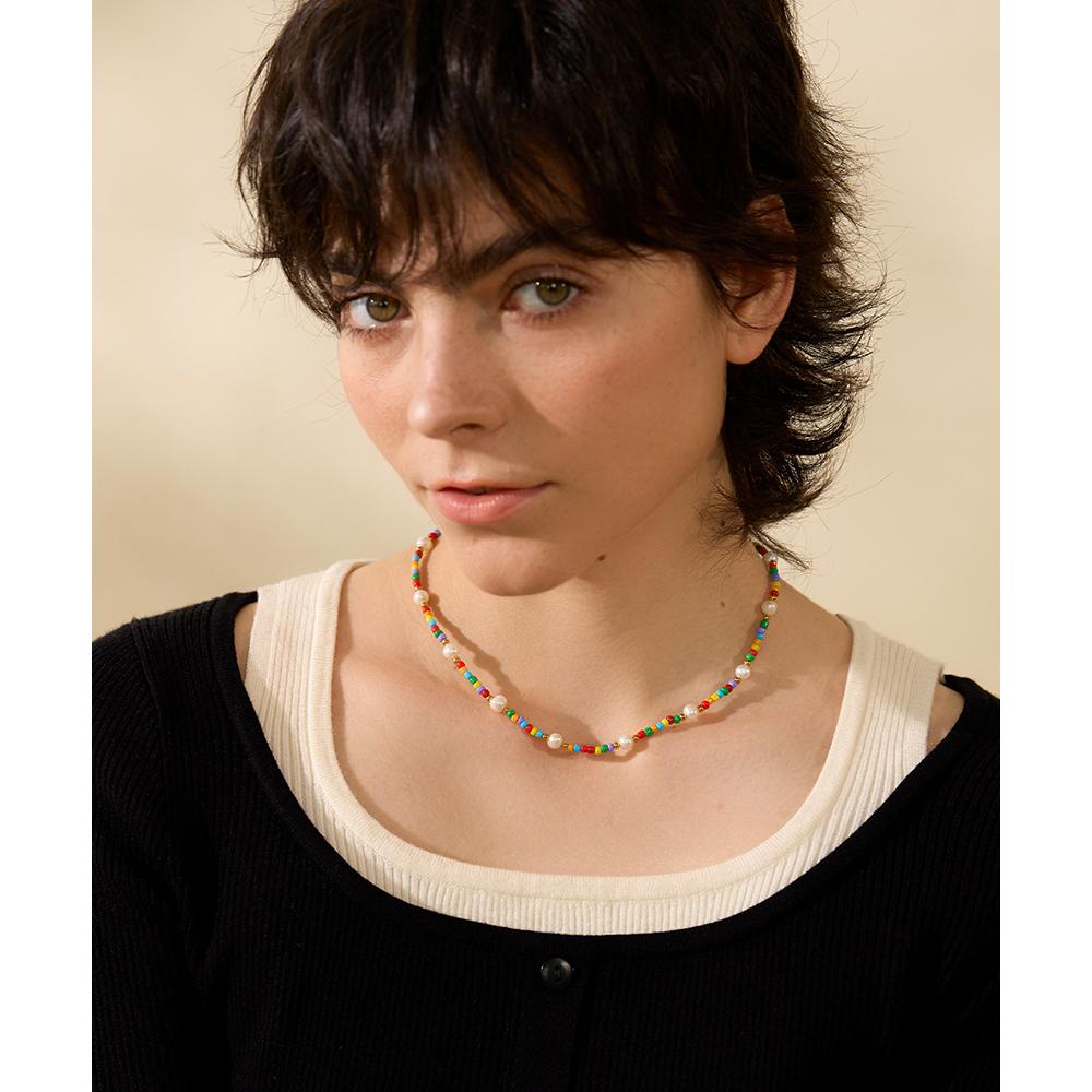 Yhpup Stainless Steel Bohemian Colorful Beaded Collar Necklace Bracelet Natural Pearls Handmade Trendy Fashion Charm Jewelry