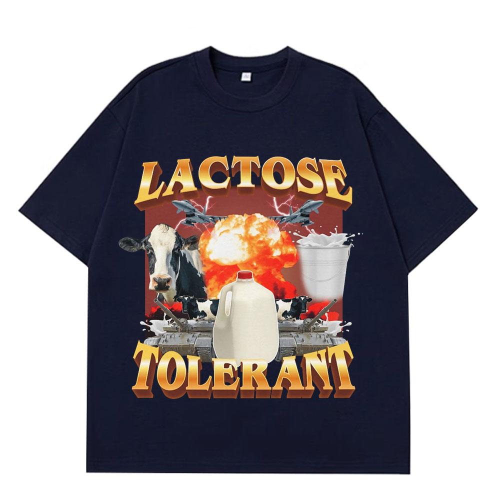 Lactose Tolerant Graphic Print TShirt Mens Vintage Fashion Short Sleeve Tshirts Cotton Casual Cozy Oversized Loose T Shirts