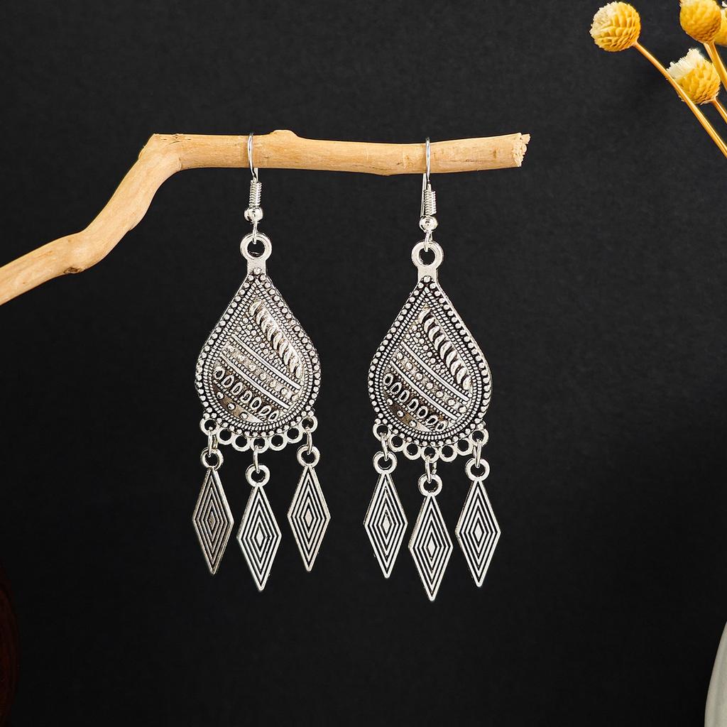Bohemian Ethnic Wind Geometric Water Drop Earrings, Long Fringed Earrings For Retro Tourist Attractions