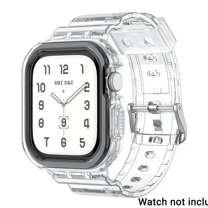 

Прозрачный комплект чехлов для Apple Watch Series 10 42 мм 46 мм ремешок чехол для IWatch Series10 42/46 мм силиконовый ремешок прозрачный защитный Series 10 46mm прозрачный/чёрный