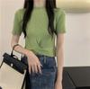 Thin Slim Fit Design Niche Knit Shirt Short Sleeved T-shirt Women's Summer High Waist Exposed Navel Short Top