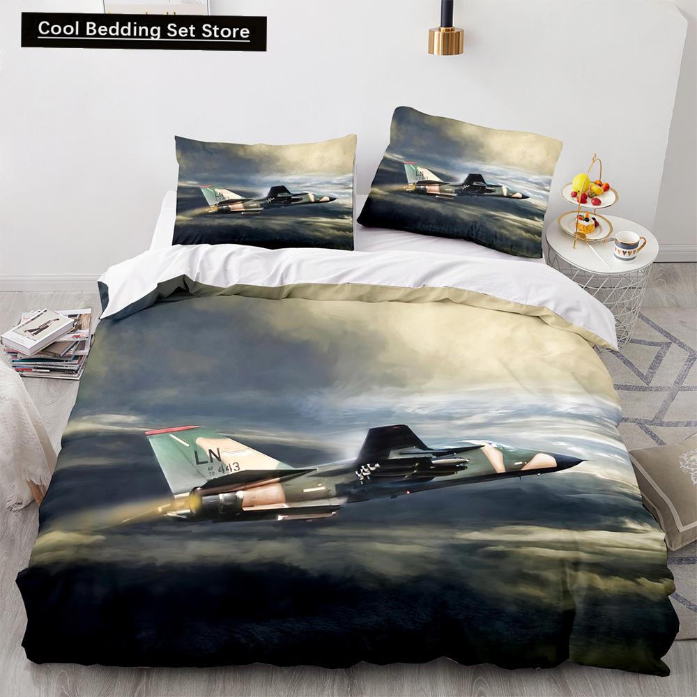 Airplane King Queen Full Duvet Cover Vintage Fighter Bedding Set for Kids Teens Adults Sky Clouds Grey 2/3pcs Soft Quilt Cover