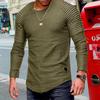 Men Round Neck Pullover T-shirt Casual Tops Spring Autumn Solid Color Fold Slim Fashion Blouse