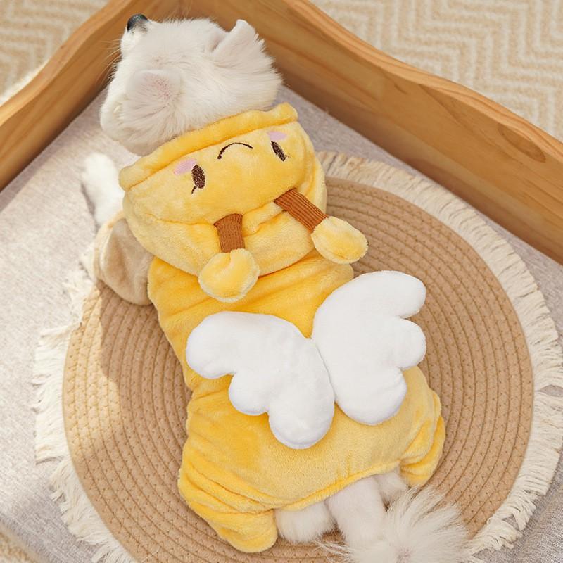 Warm Fleece Pet Pajamas Dogs Cats Winter Cozy Four-Legged Outfit Cartoon Bee Design