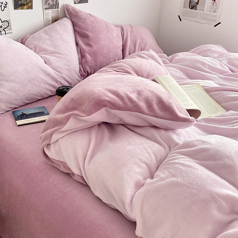 Pink Thick Milk Velvet Duvet Cover, Autumn and Winter Warm Comforter Cover, Reversible Soft Solid Color Bedding Quilt Covers 1pc