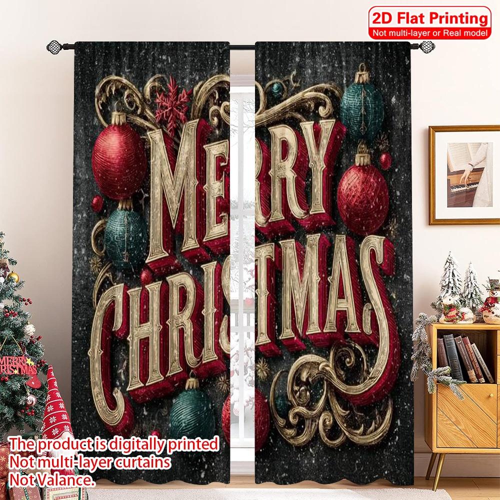 

2pcs 2D flat printing Christmas Window Drapes Merry Christmas happy Machine Washable Fabric Without Electricity Family Party 100*130 Grommet Top 1pcs