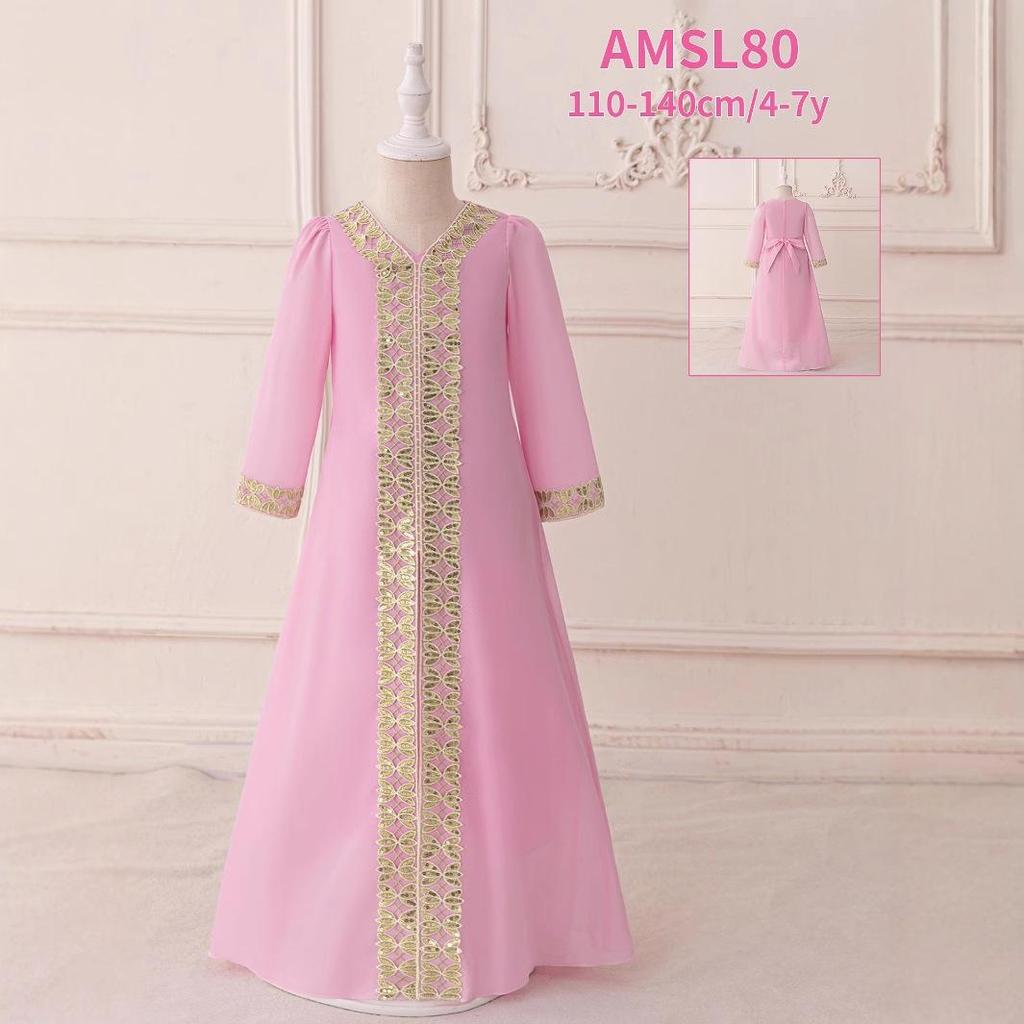 Elegant Chiffon Long Sleeve Arab-Inspired Dress for Holidays