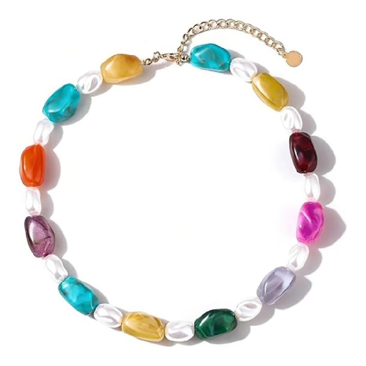 Trendy Resin Bead Chokers Necklace Elastic Cord Fit All Neck Size Great For Parties