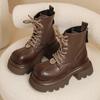 Fashion 2024 New Shoes Female Lace Up Women's Boots Winter Rome Round Toe Solid Short Barrel Platform Chunky Heels Zipper Fashion Boots