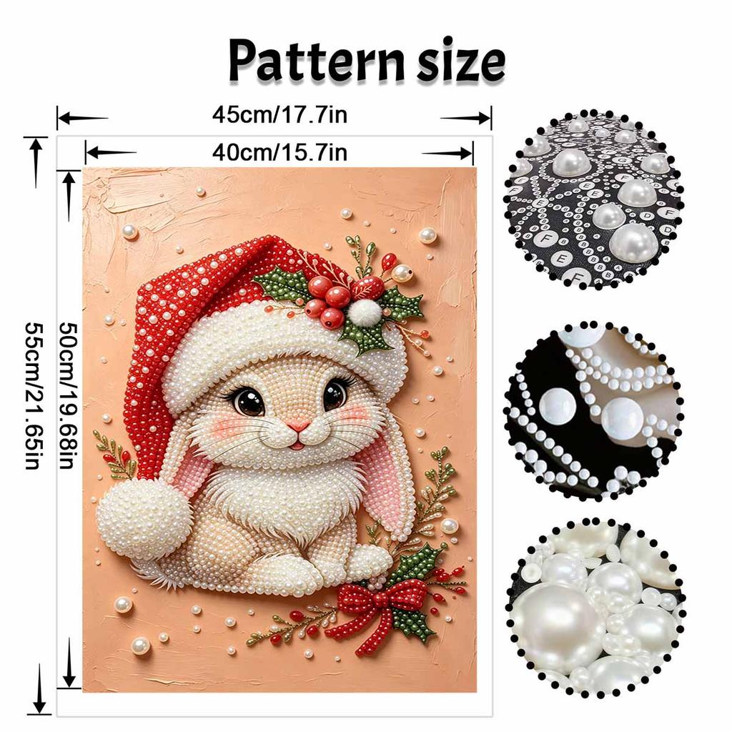 DIY Pearl Bead Painting Kit Adorable Bunny Christmas Stress Relief Craft Frameless 3D Canvas Art for Adults Home Decoration Gift