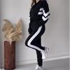 2024 Autumn European & American Striped Print Hooded Sweatshirt and Sweatpants Set for Women