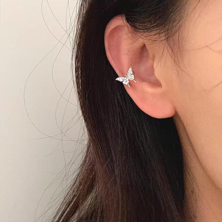 2025 Micro-Inlaid Zircon Butterfly Forest Earrings & Ear Clips - Simple, Compact Design