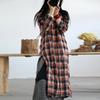 Johnature Women Plaid Dress V-Neck Long Sleeve Vintage Button Clothes Summer Chinese Style Loose Casual Dresses