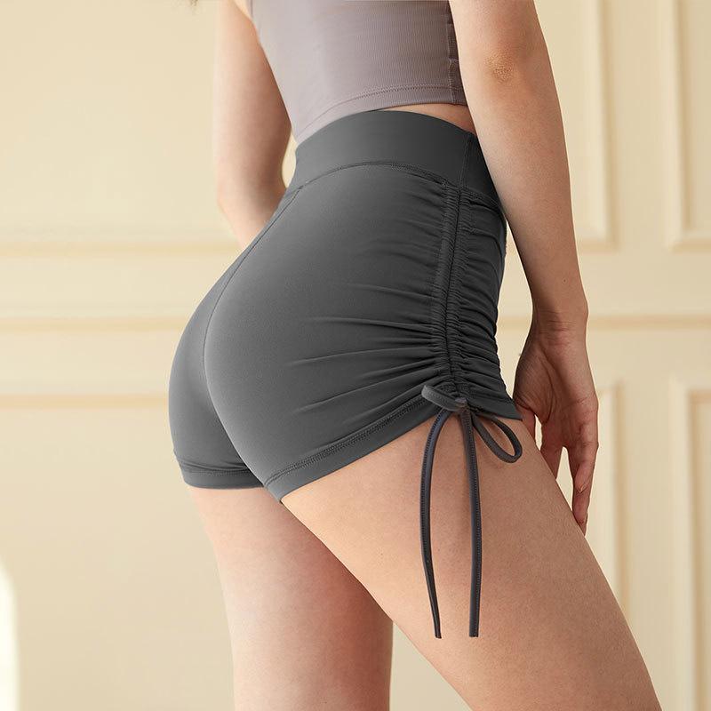 New Nude Yoga Shorts For Women, Pleated Drawstring Fitness Shorts For Outerwear, Anti Glare Running Sports Hot Pants For Women