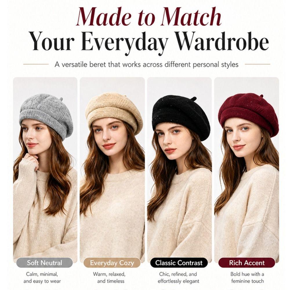 Retro Winter Knitting Berets Hat Warm Felt Berets Elegant French Artist Hat Autumn and Winter