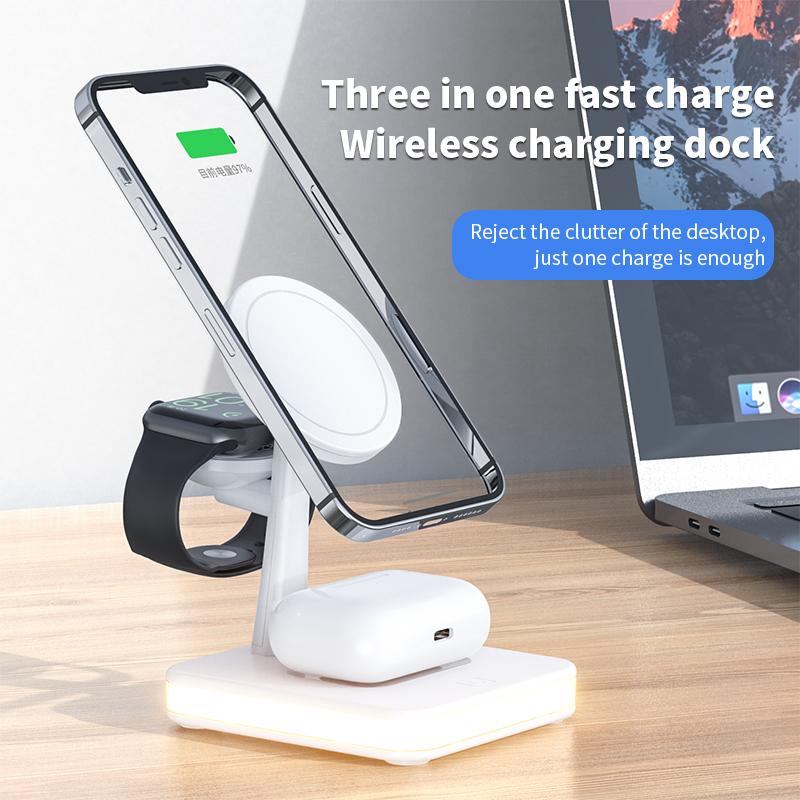 25W 3 in 1 Magnetic Wireless Charger for Macsafe iPhone 12 13 14 Pro Max Mini  Watch Airpods Pro Fast Charging Dock Station