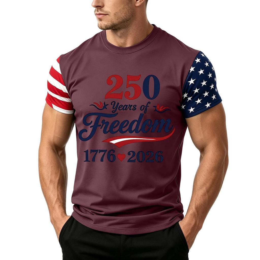 Men's Independence Day Flag Print Short Sleeve T-Shirt, Loose Casual Daily Summer Tops