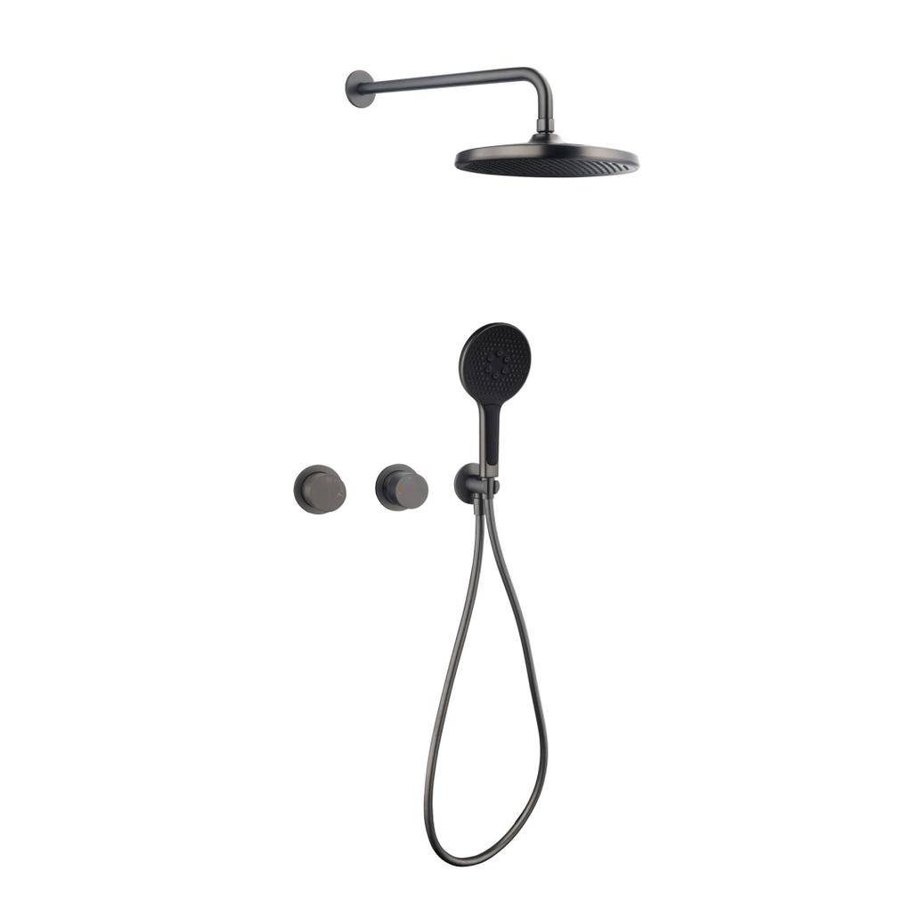 Brushed Gold Bathroom Shower Faucet Wall Mounted Grey Bathroom Shower Mixer Tap Brass Brass Bath Shower Faucet Hand shower Head