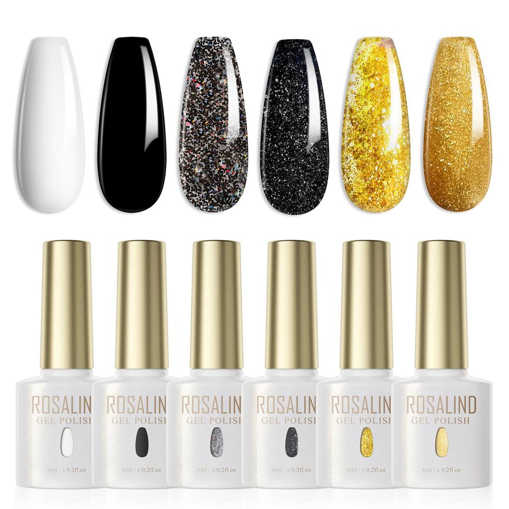 Rosalind 6pcs gel nail polish kit 6ml mini solid color gel base and top polishing agent UV lamp nail art nail supplies.