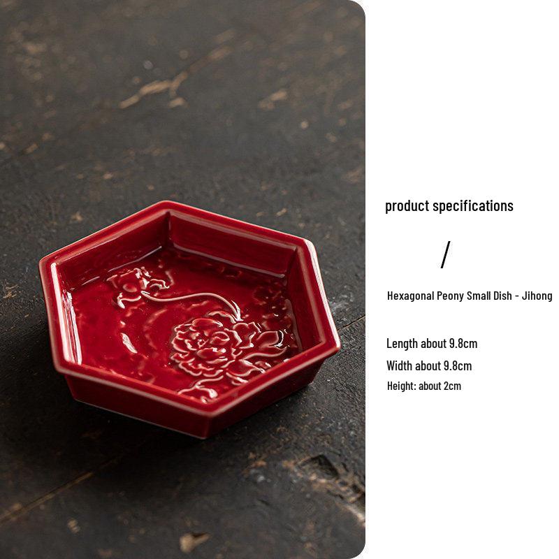 Red Ceramic Dessert Plate: Retro Chinese Pastry & Fruit Display Dish