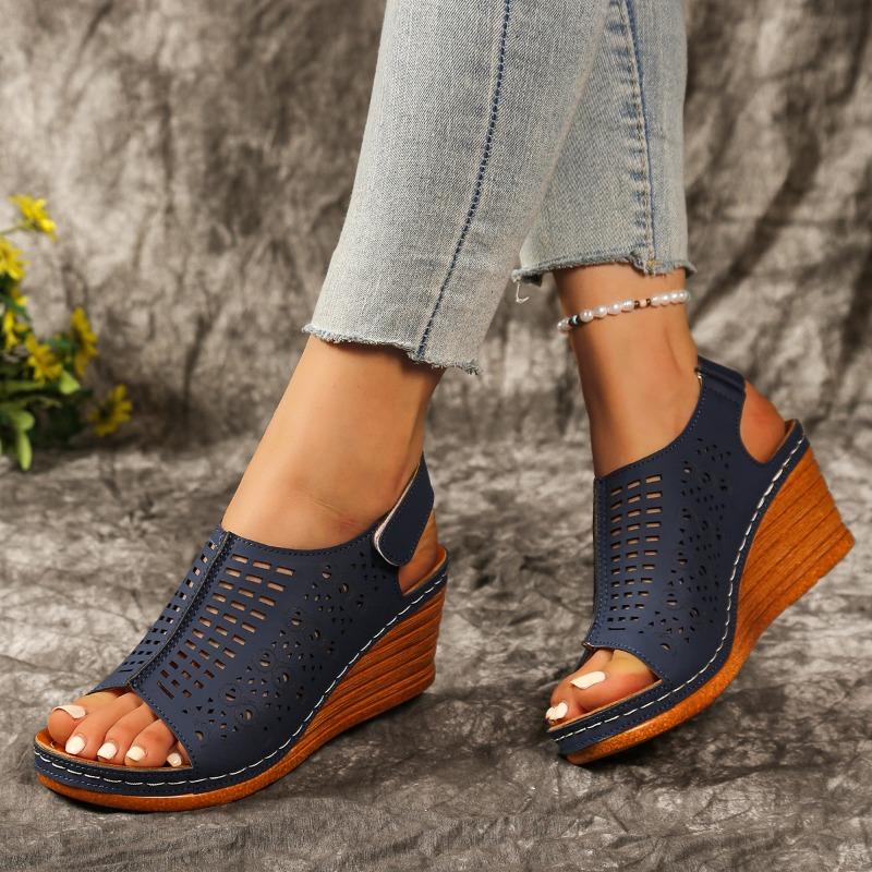 

Fashion 2025 Hot Sale Ladies Shoes Open Toe Women s Sandals Fashion Hollow Out Casual Summer New Plus Size Best Seller Wedge Sandals 36 синий