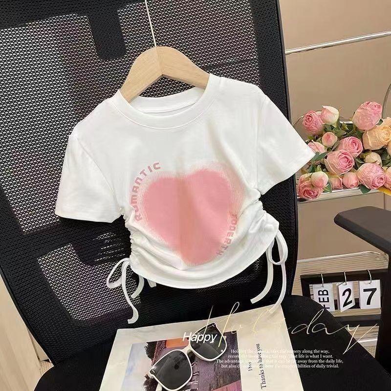 Girls' Summer Sweet Set: Short-Sleeve T-Shirt + Wide-Leg Pants Casual Two-Piece Set