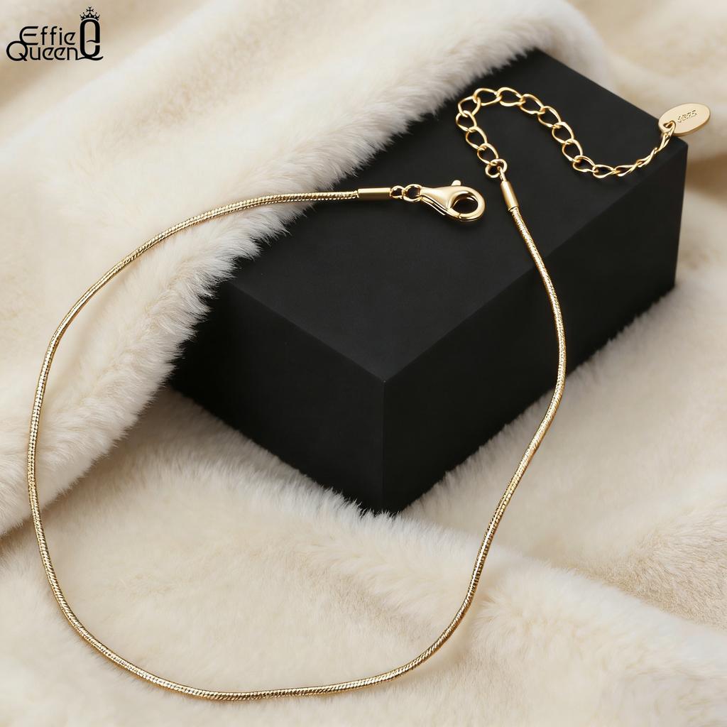 EFFIE QUEEN 925 Pure Silver14k Gold 1mm Round Snake Chain Anklet Simple Jewelry for Women Wedding Party Celebration Gift SA23